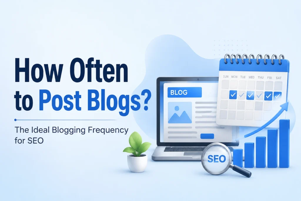 How often to post blogs for SEO showing a content schedule, blog calendar, and analytics growth strategy